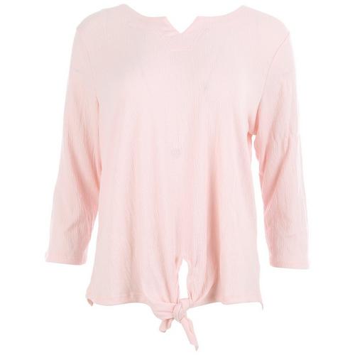 Coral Bay Womens Solid Front Tie 3/4 Sleeve
