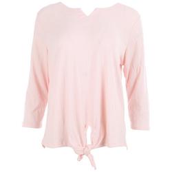 Womens Solid Front Tie 3/4 Sleeve Top