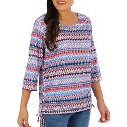 Coral Bay Womens Print Side Ruched 3/4 Sleeve Top