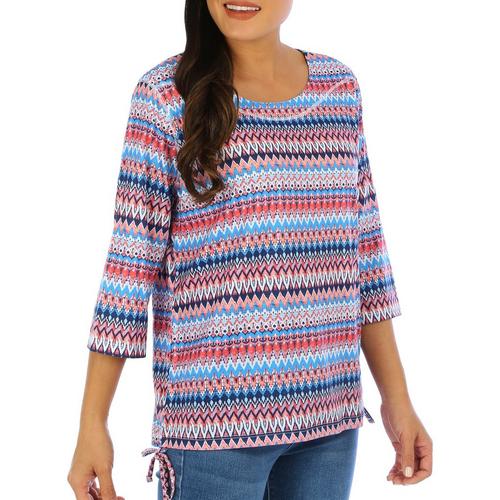 Coral Bay Womens Print Side Ruched 3/4 Sleeve