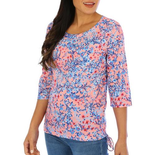 Coral Bay Womens Floral Side Ruched 3/4 Sleeve