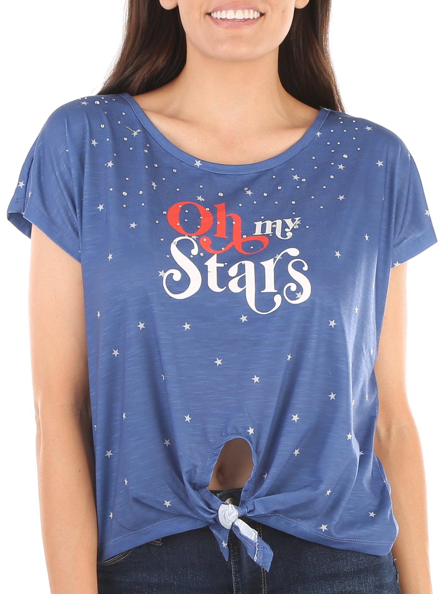 Womens Oh My Stars Embellished Short Sleeve Top