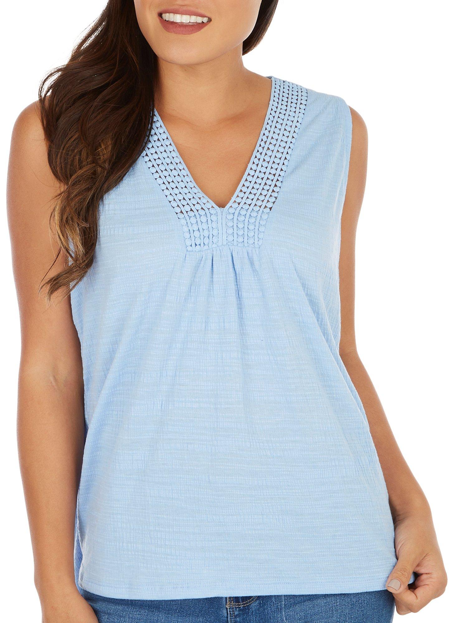 Womens Crochet V-neck Sleeveless Top