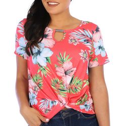Coral Bay Womens Tropical Keyhole Twist Short Sleeve Top