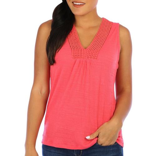 Coral Bay Womens Sleeveless Lace Overlay Top