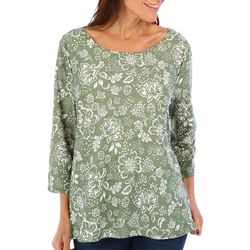 Juniper and Lime Womens Jacquard Floral Print 3/4 Sleeve Top