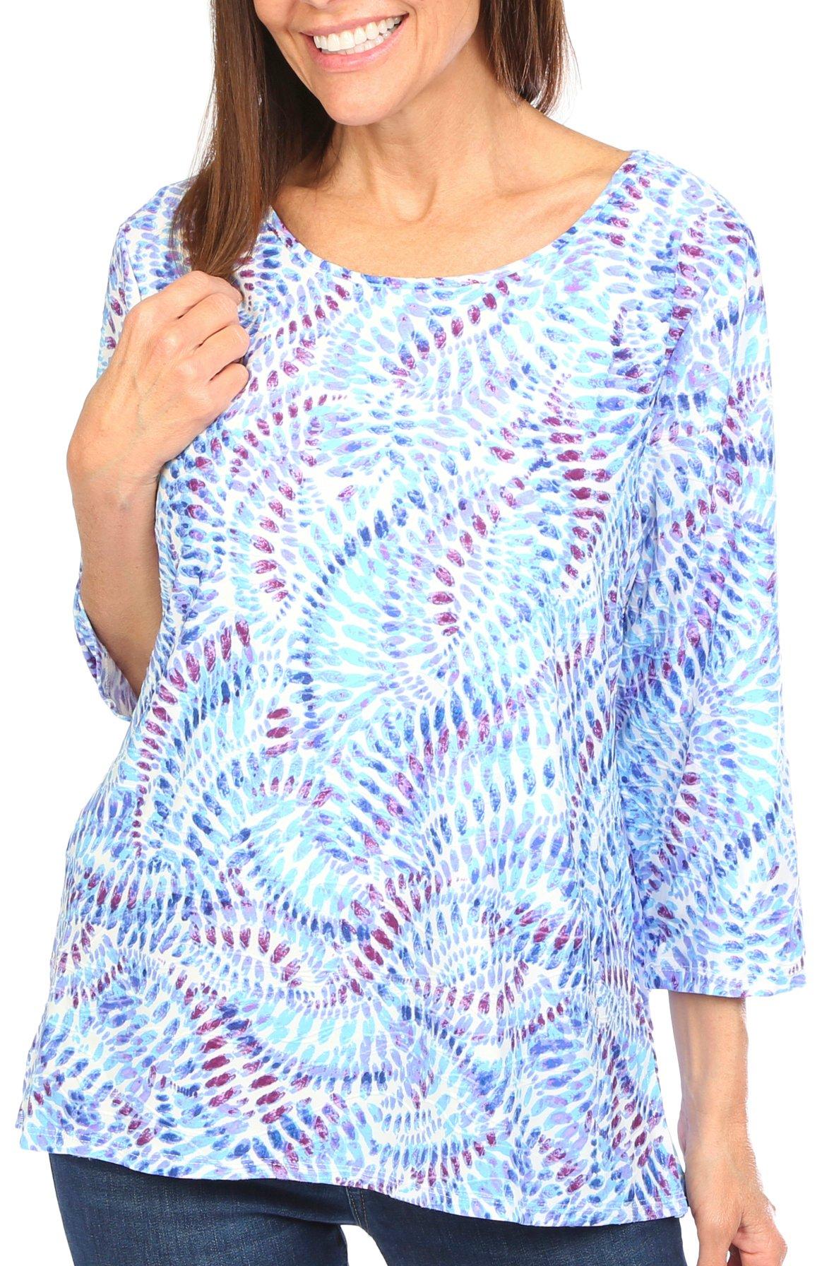 Juniper and Lime Womens Jacquared Print 3/4 Sleeve Top