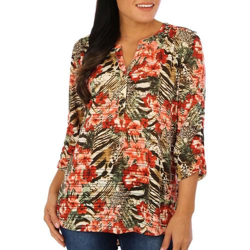 Coral Bay Womens Floral Burnout Henley Top