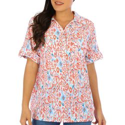 Coral Bay Womens Ikat Print Two-Pocket Short Sleeve Polo