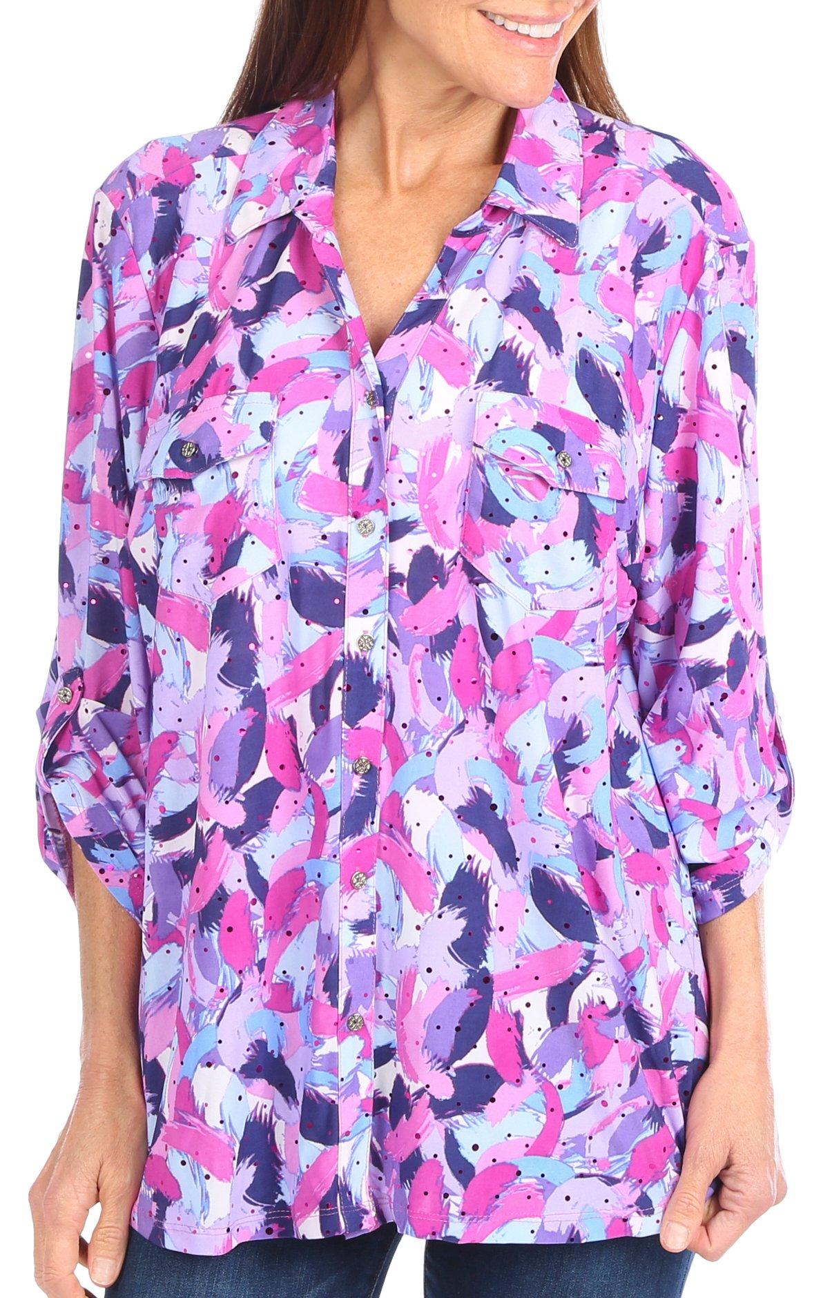 Coral Bay Womens Paint Strokes Button Front 3/4