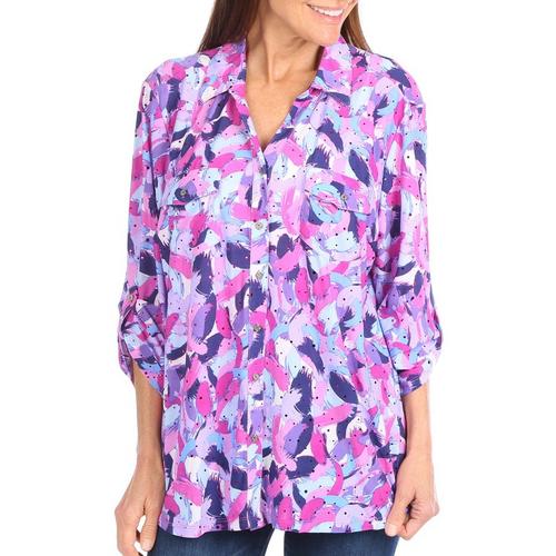 Coral Bay Womens Paint Strokes Button Front 3/4