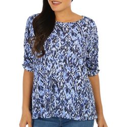 Juniper + Lime Womens Print Ruched Short Sleeve Top