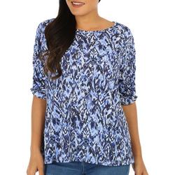 Womens Print Ruched Short Sleeve Top