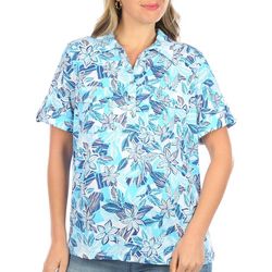 Coral Bay Womens Floral Roll Tab Short Sleeve Jersey Polo