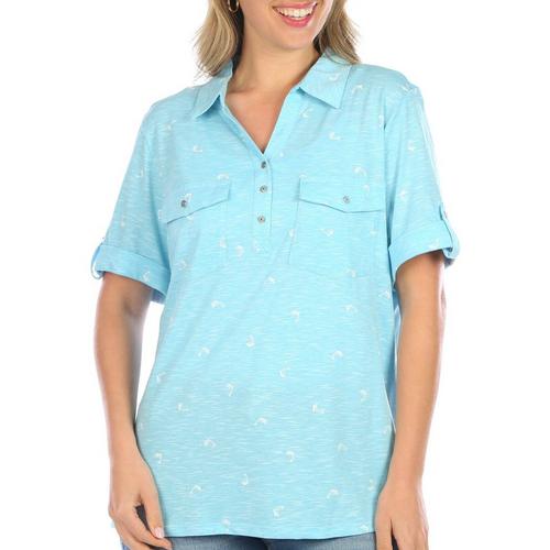 Coral Bay Womens Dolphin Roll Tab Short Sleeve