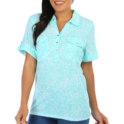 Coral Bay Womens Print Pocket Short Sleeve Polo