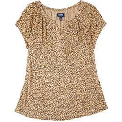 Chaps Womens Leopard Lace Up Short Sleeve Top