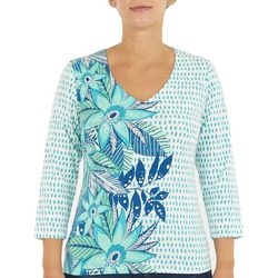 Hearts of Palm Womens Embellished Tropical 3/4 Sleeve Top