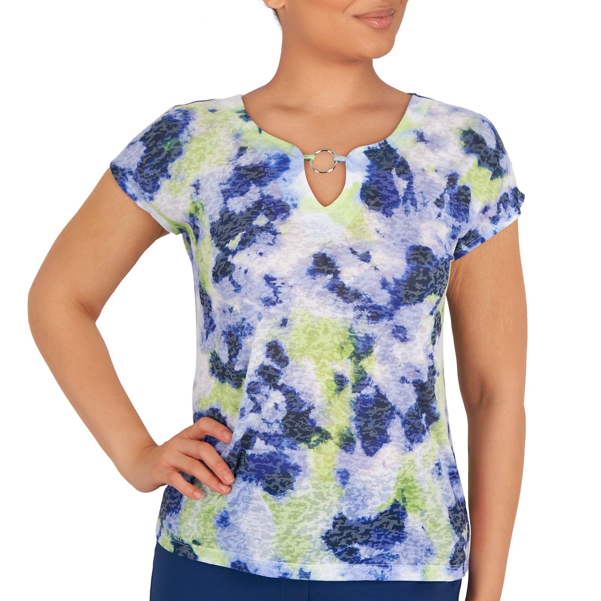Womens Tie Dye O-Ring Short Sleeve Top