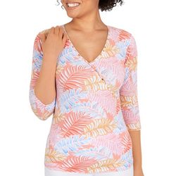 Hearts of Palm Womens Palm Floral Surplice 3/4 Sleeve Top