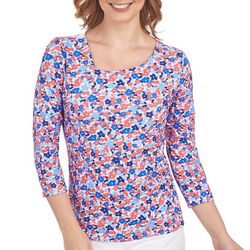 Hearts of Palm Womens Embroidered Floral 3/4 Sleeve Top