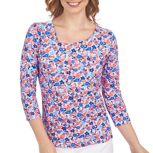 Hearts of Palm Womens Embroidered Floral 3/4 Sleeve