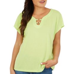 Hearts of Palm Solid O-Ring V-Neck Short Sleeve Top