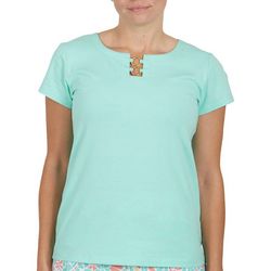 Hearts of Palm Womens Short Sleeve Double Ring Neck Top