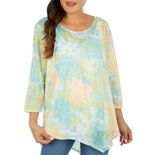 Hearts of Palm Womens 3/4 Burnout Print Top