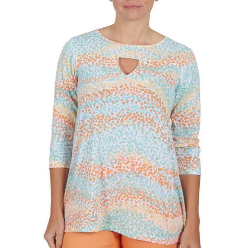 Hearts of Palm Womens Embbellished Sharkbite Print Top