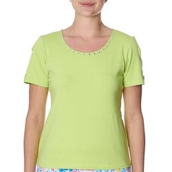 Hearts of Palm Womens Solid Embellished Short Sleeve Top