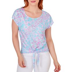 Hearts of Palm Womens Print Short Sleeve Tie-Front Top