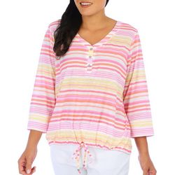 Hearts of Palm Womens Embellished Striped 3/4 Sleeve Top