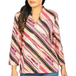 Hearts of Palm Womens Print Funnel Neck 3/4 Sleeve Top