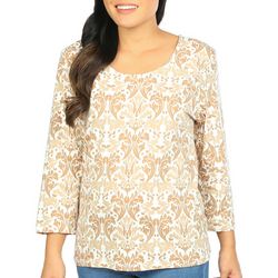 Hearts of Palm Womens Baroque Print 3/4 Sleeve Top