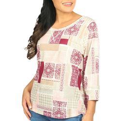 Hearts of Palm Womens Baroque Boat Neck 3/4 Sleeve Top