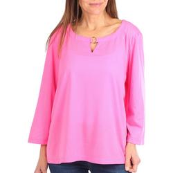 Womens Solid Round Neck 3/4 Sleeve Top