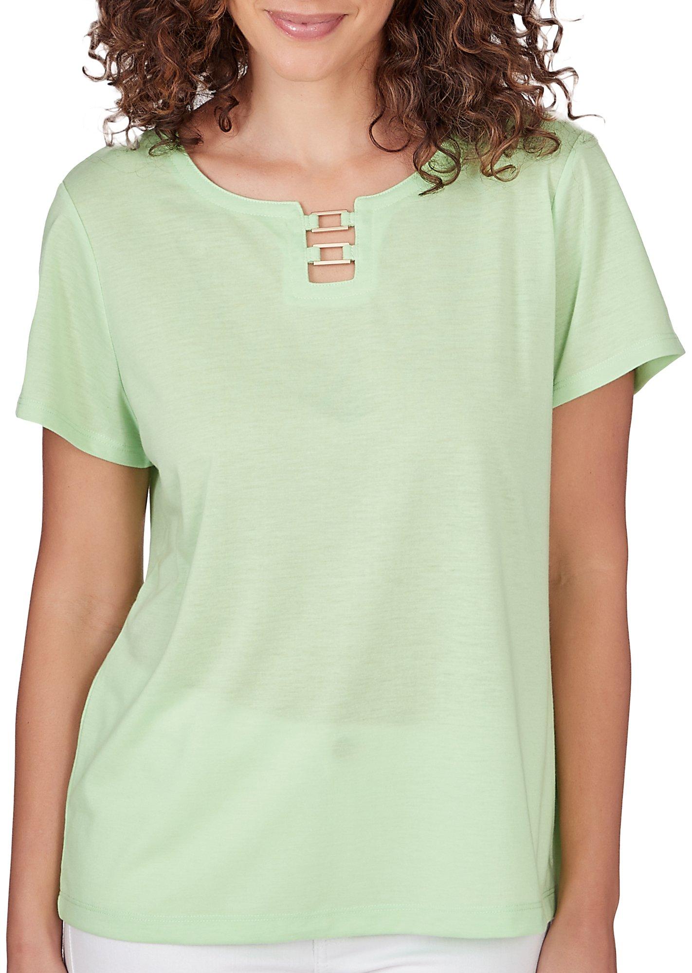 Hearts of Palm Womens Ring Embellished Short Sleeve Top