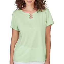 Hearts of Palm Womens Ring Embellished Short Sleeve Top