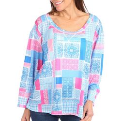 Hearts of Palm Womens Mixed Print Boat Neck 3/4 Sleeve Top