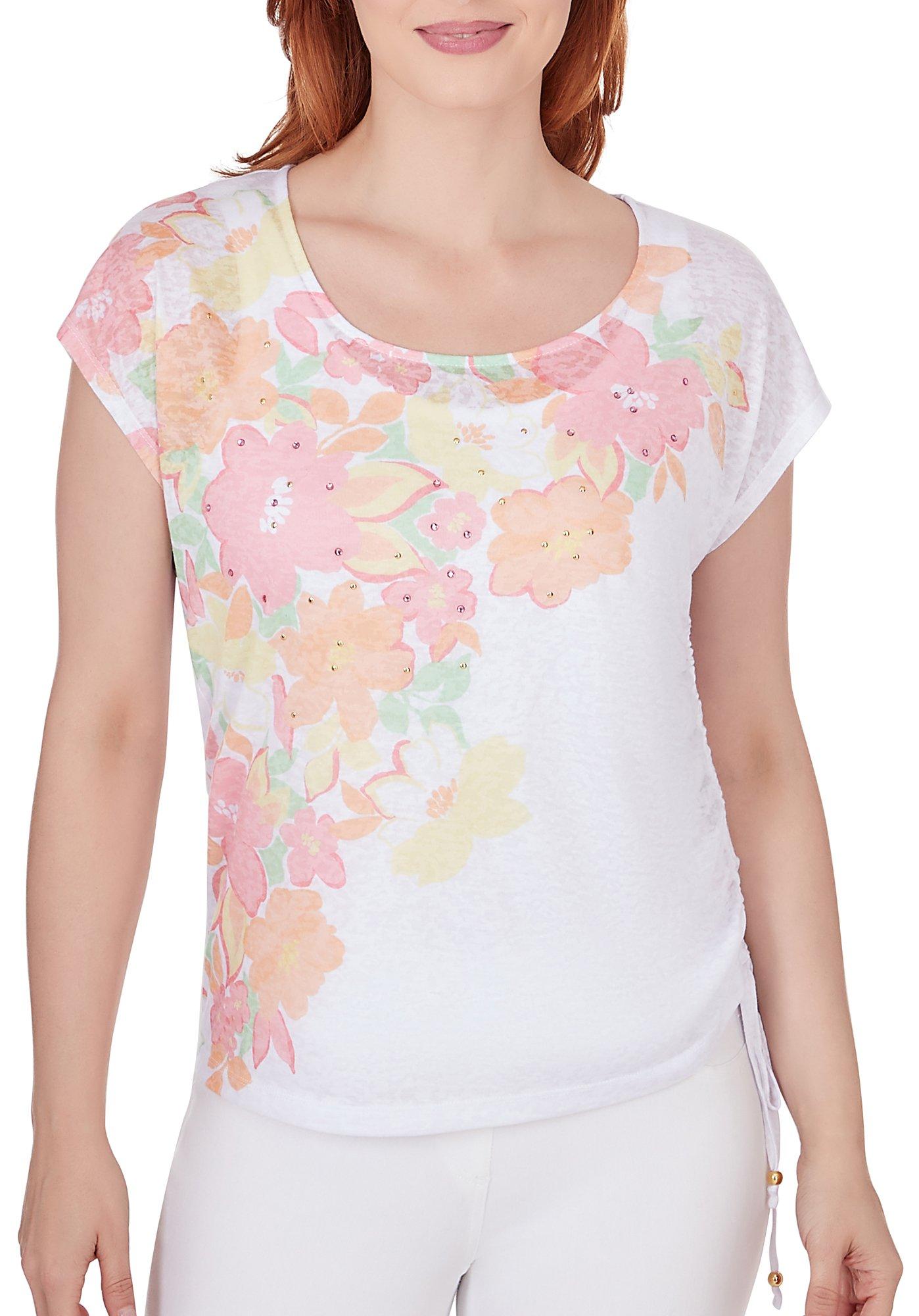 Hearts of Palm Womens Floral Burnout Top