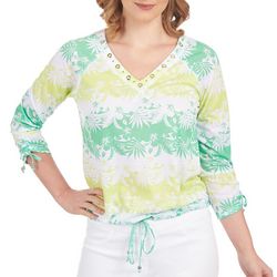 Hearts of Palm Womens Embellished Tie 3/4 Sleeve Top