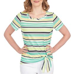 Womens Stripe Print Front Tie Short Sleeve Top