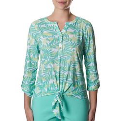 Hearts of Palm Womens Print Tie Front 3/4 Sleeve Top
