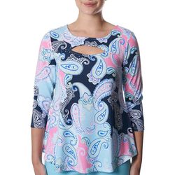 Hearts of Palm Womens Paisly Cutout  3/4 Sleeve Top