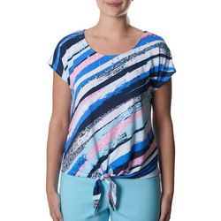 Hearts of Palm Womens Print Tie Front Short Sleeve Top
