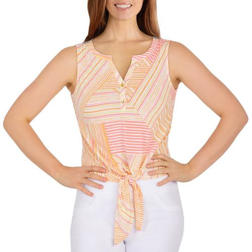 Hearts of Palm Print Tie Front Sleeveless Top