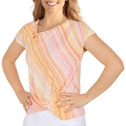 Hearts of Palm Womens Striped Twist Short Sleeve Top