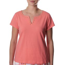 Hearts of Palm Womens Solid Notch Neck Short Sleeve Top