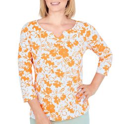Hearts of Palm Womens Floral Print 3/4 Sleeve Top